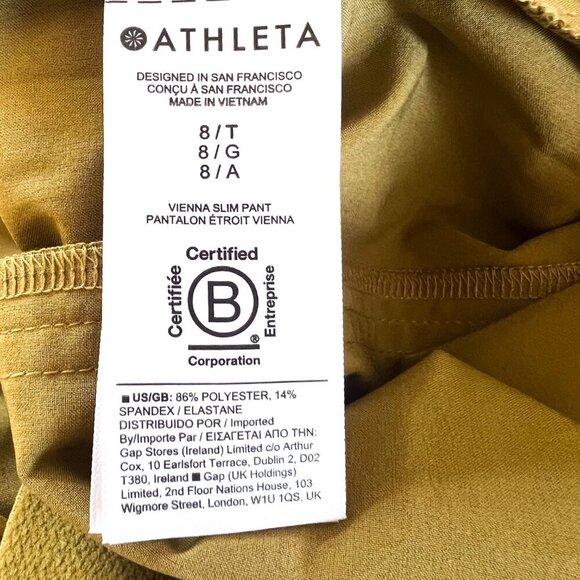 Athleta Brooklyn Heights Vienna Slim Pants 8 Tall Tapestry Gold NWOT - Picture 13 of 16